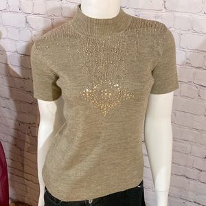 Wool blend high neck beaded top